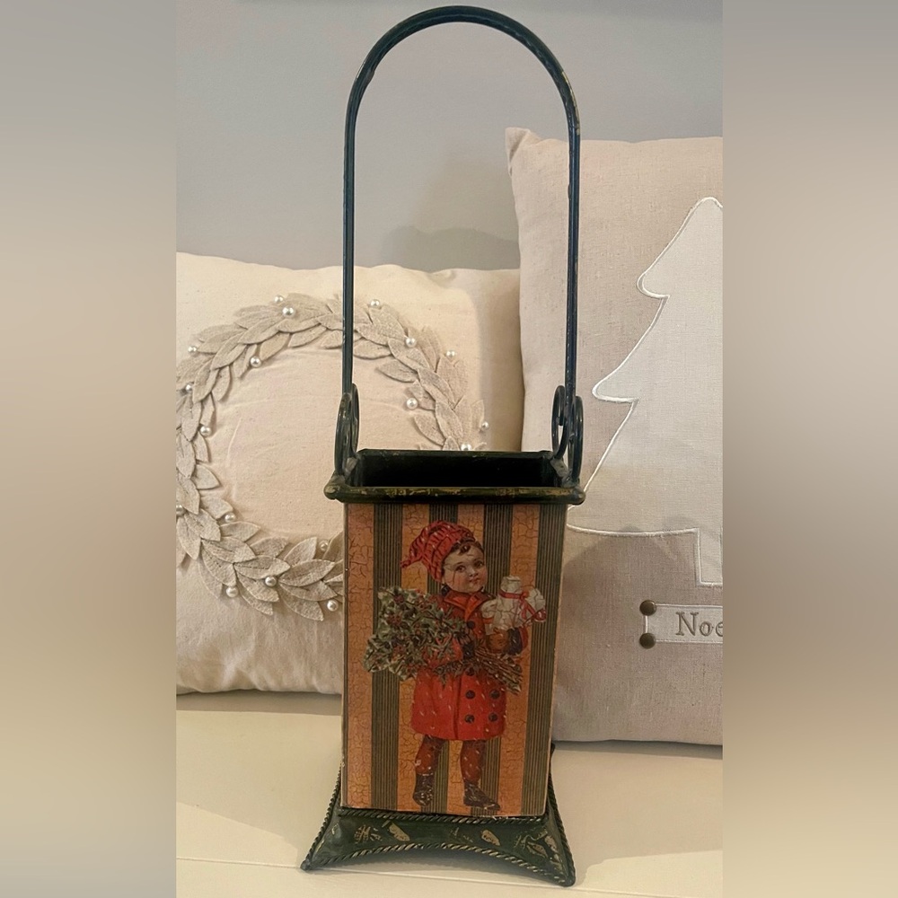 Festive Vintage Inspired Decorative Tin with Handle